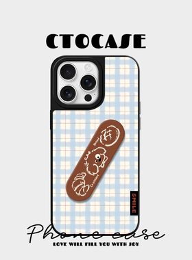 原创【面包线条狗】适用苹果iphone17保护壳15pro磁吸充电magsafe简约磁吸支架16promax可爱格纹14黑边手机壳