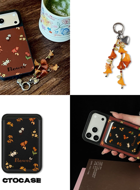 原创【复古小花卉】iPhone17promax手机壳新款秋冬苹果16Pro磁吸卡包15PM手提腕带挂链14高级感花朵13小众潮