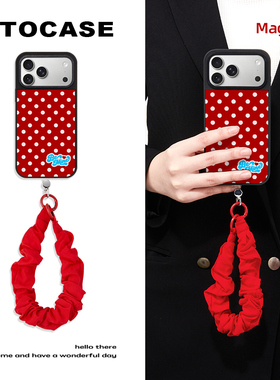 原创【小波点红】手腕短挂绳带适用于苹果17promax磁吸手机壳magsafe充电14女士款13防丢16iphone卡通15pro壳