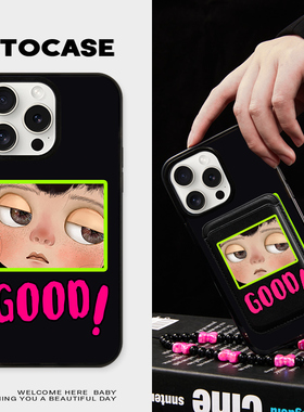 原创【犯困娃娃】磁吸手机壳适用苹果17Air保护套15防摔16ProMax磁吸卡包iphone14可艺术身份证卡套防丢挂链