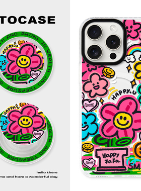 原创【开心FaFa】透明适用苹果手机壳iphone16磁吸壳13卡通14PM防摔15promax壳12支撑气囊支架2025magsafe壳