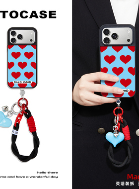 原创【爱心红】适用苹果黑边手机壳iphone17壳15pro磁吸充电magsafe女士16promax多巴胺13手腕短挂件14保护套