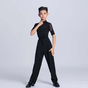 儿童拉丁舞裤子2024新款舞蹈萝卜裤男童摩登舞裤少儿恰恰比赛裤子