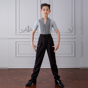 拉丁舞演出服男童少儿拉丁上衣比赛艺考衣服国标专业考级训练短袖