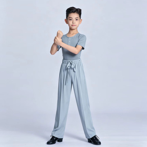 儿童男拉丁恰恰光面松紧腰套装