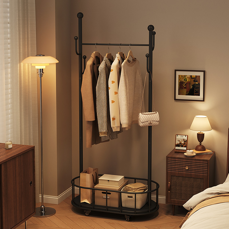 可移动挂衣架带镜子卧室落地式全身镜一体衣帽架全身镜子置物架子