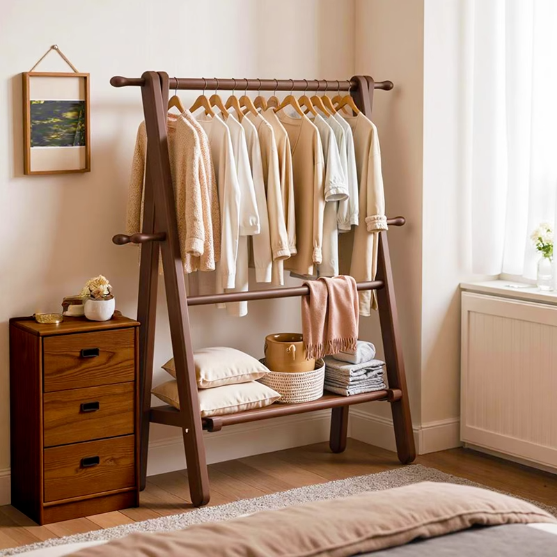 实木大容量挂衣架家用落地衣帽架