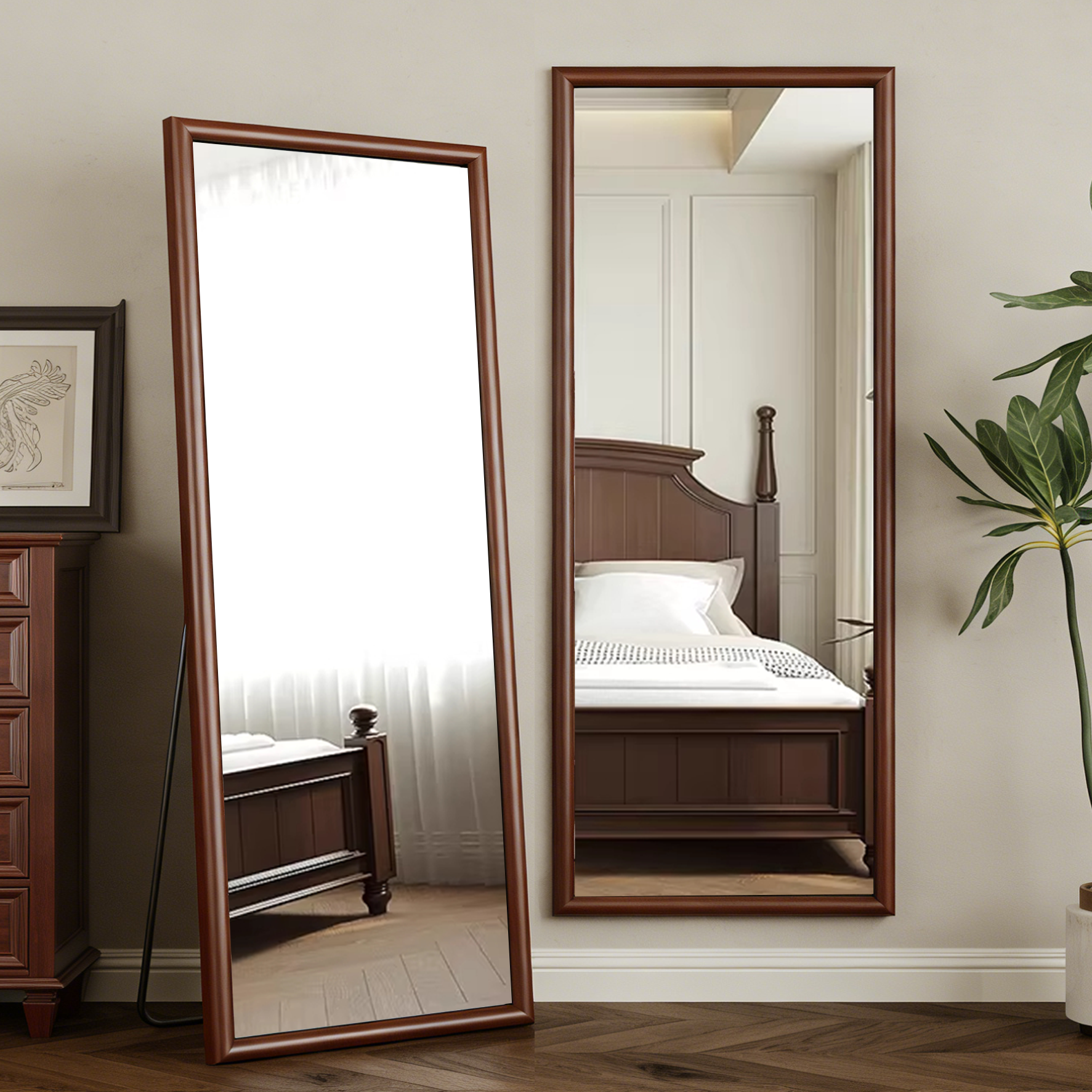 复古实木落地全身穿衣镜