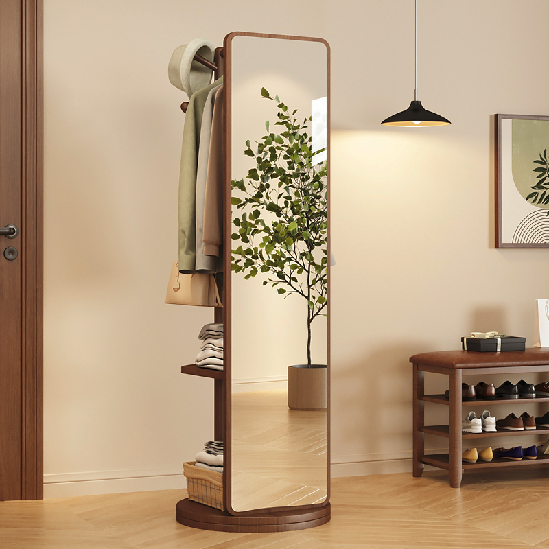 实木穿衣镜可旋转挂衣多功能镜子
