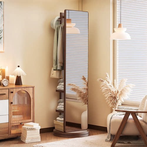 落地可旋转移动衣帽架一体全身镜