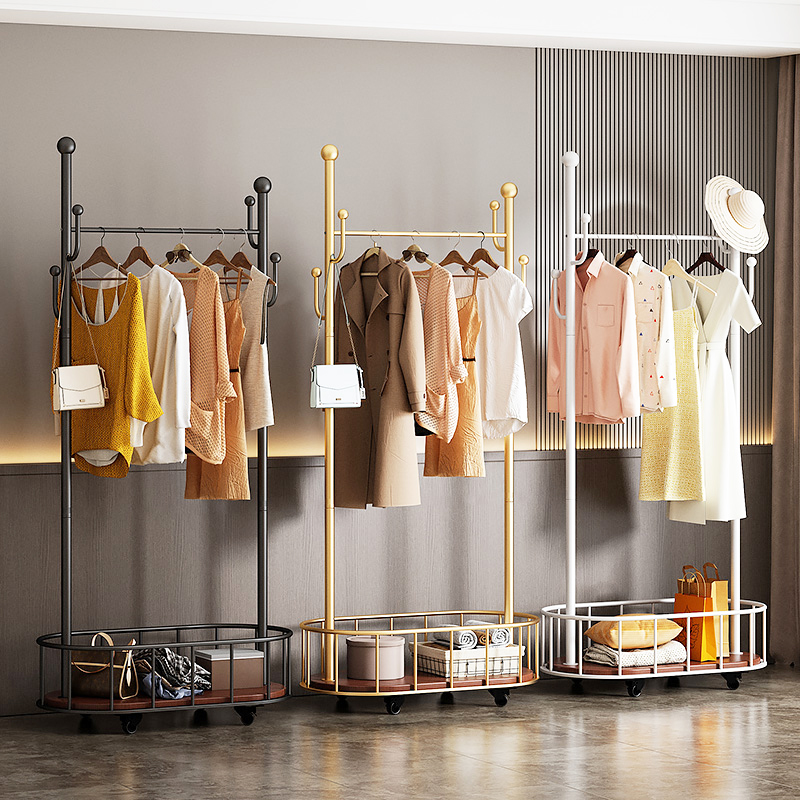 移动落地衣帽架金属家用晾衣杆卧室房间挂衣架置物架展示架