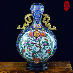 张向东景泰蓝花瓶15寸双龙耳玉壶春手工铜胎掐丝珐琅中式家装饰品
