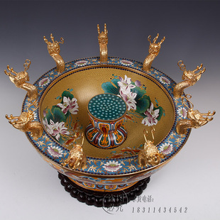 景泰蓝张向东九龙吐水浴佛盆北京特色手工艺供佛前摆件收藏礼品