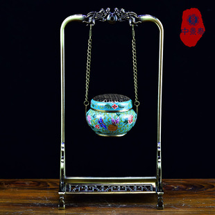 北京珐琅景泰蓝熏香炉龙门架子小吊炉纯手工紫铜胎高温烧制暖手炉