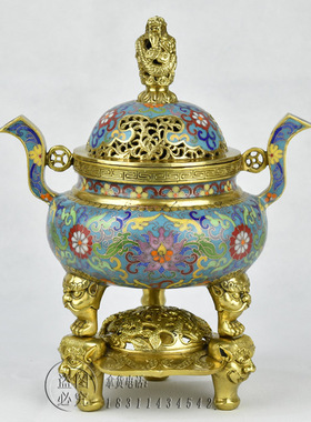 北京特色手工艺故宫景泰蓝香炉铜胎珐琅寺庙佛堂供佛小虎腿熏香炉