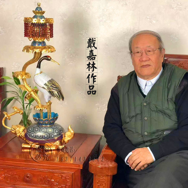 北京珐琅戴嘉林大师景泰蓝花瓶《龟龄鹤寿》纯手工铜胎掐丝贺寿礼