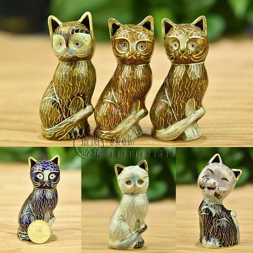 北京景泰蓝猫咪摆件铜胎珐琅工艺
