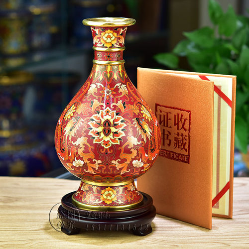 李荣魁大师景泰蓝花瓶铜珐琅摆件