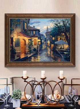 美式客厅装饰画横款威尼斯复古风景油画走廊过道壁画餐厅建筑挂画