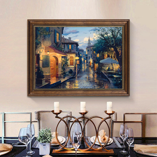 美式 饰画横款 威尼斯复古风景油画走廊过道壁画餐厅建筑挂画 客厅装