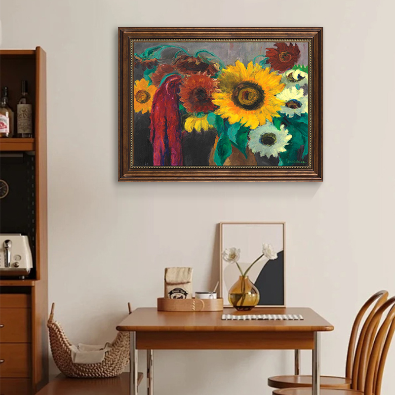 欧式向日葵装饰画客厅餐厅风景花卉油画世界名画复古墙面艺术挂画图片