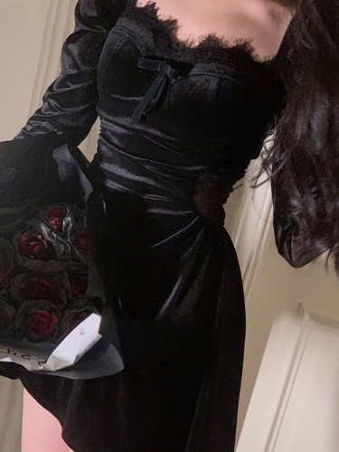 小黑裙晚礼服赫本风丝绒连衣裙女