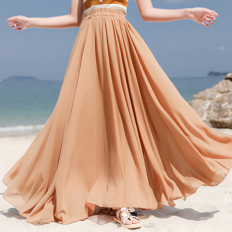 广场舞海边度假雪纺红色沙滩裙