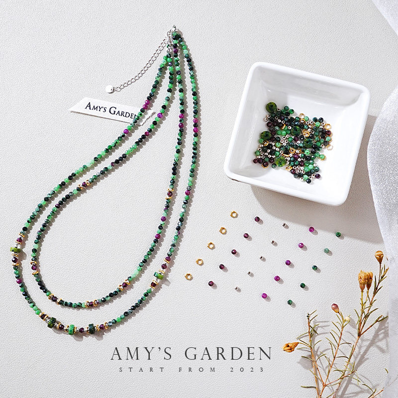 amys garden新中式项链女款叠戴套链原创精致高级感红绿宝石配饰
