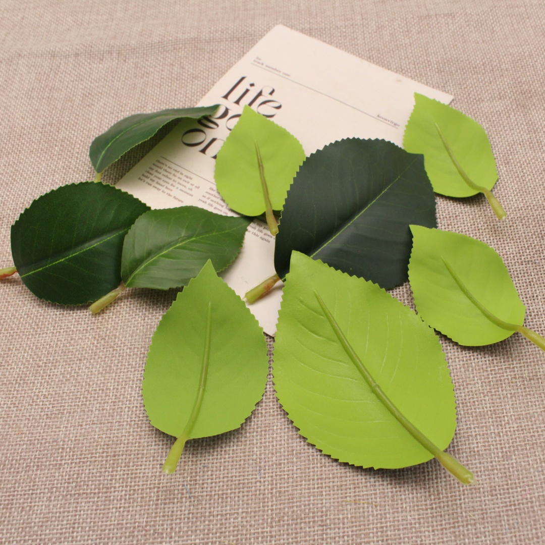 新款仿真茶花叶茶树叶塑料假绿叶 DIY装饰假叶片单个绿叶子树叶