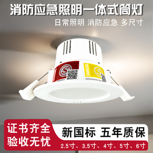 停电应急照明吸顶灯天花灯射灯 嵌入式 LED消防应急筒灯暗装 一体化