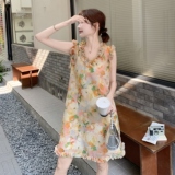 木耳边碎花无袖连衣裙女夏2025新款小个子甜美风度假小个子爆款，女装连衣裙，2C066