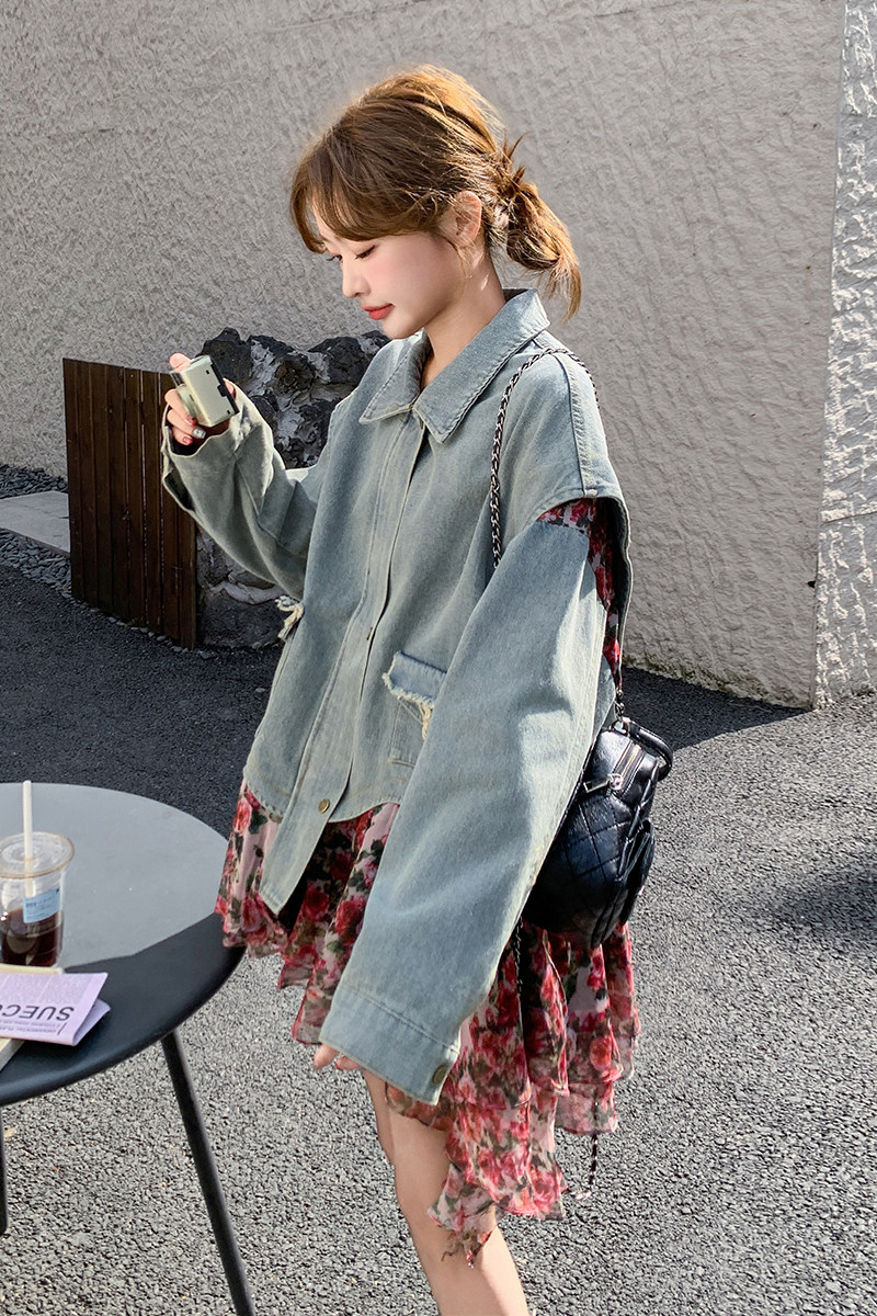 2026年秋假两件牛仔拼碎花外套2C066-3010-P145-K218,女装短外套,2C066