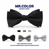 衬衫 MRCOLOR凯乐先生黑色领结男士 新郎伴郎结婚礼西装 缎面蝴蝶结