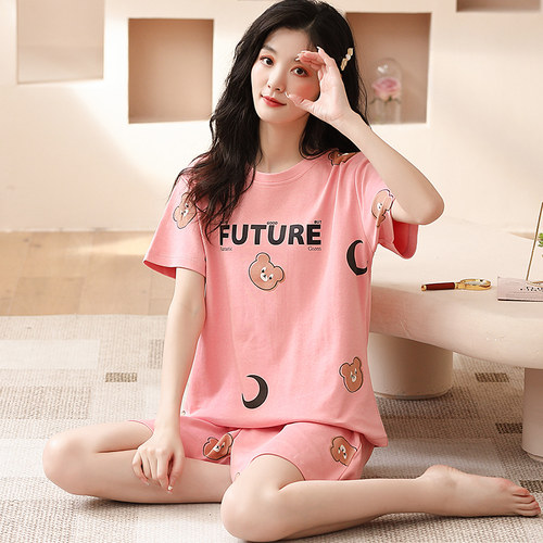 女纯棉薄款短袖夏季甜美学生睡衣