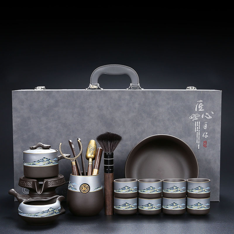 紫砂茶具套装千里江山半自动懒人泡茶神器新款礼物送长辈乔迁新居