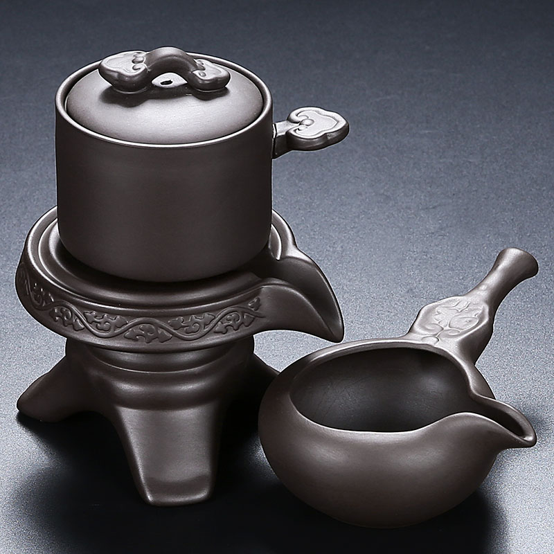 紫砂石磨茶具茶漏一体公道杯旋转出水防烫茶壶懒人自动过滤冲茶器