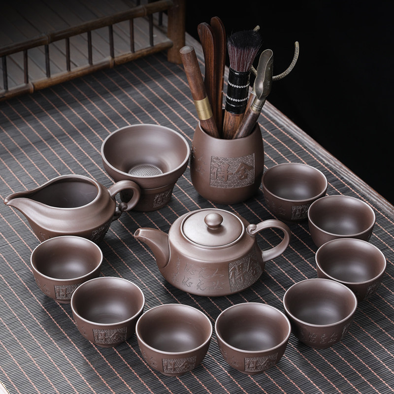 紫砂功夫茶具套装手工浮雕办公用泡茶器中式整套茶壶盖碗2026新款