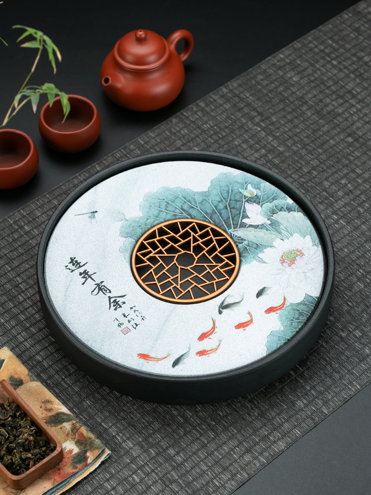 圆形陶瓷茶盘家用2024新款托盘储水茶具干泡台办公简约沥水小茶台