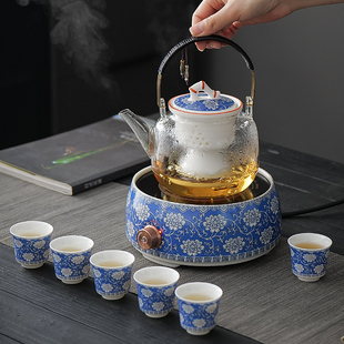 加厚玻璃烧水煮茶壶家用大容量整套茶具茶炉 青花电陶炉煮茶器新款