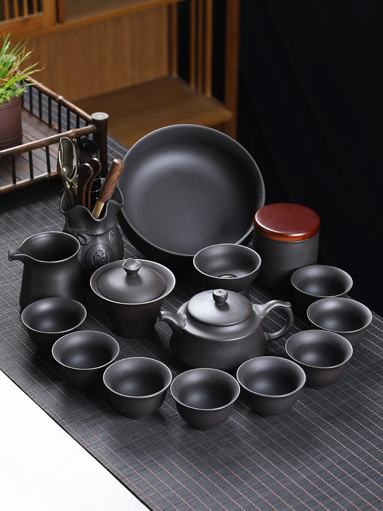 黑泥紫砂功夫茶具套装家用简约泡茶器整套高档紫砂茶具中式送礼用