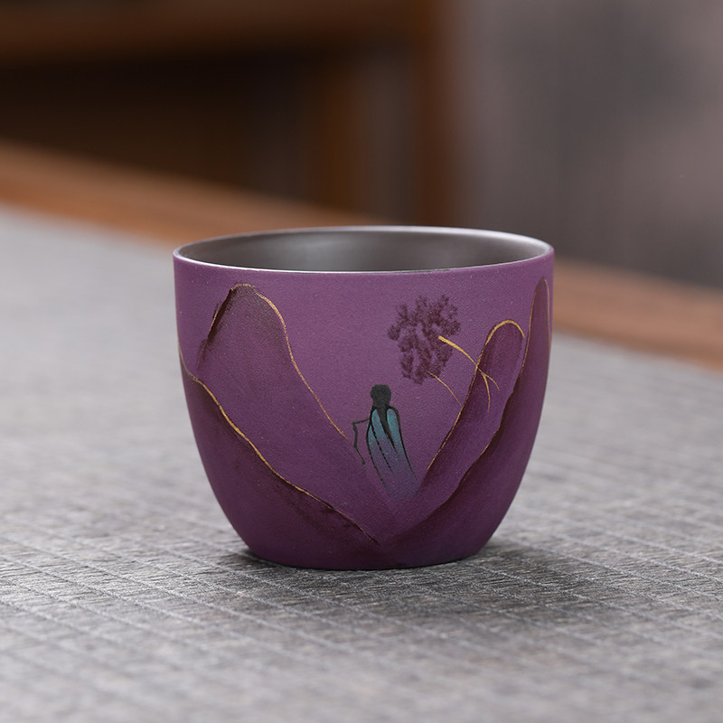 紫砂茶杯手工彩功夫茶主人杯个人专用品茗杯高档功夫茶具茶盏单杯