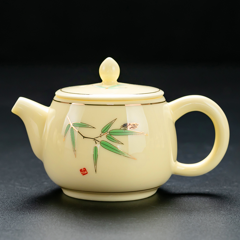 过滤描金功夫茶具甲馨羊脂玉