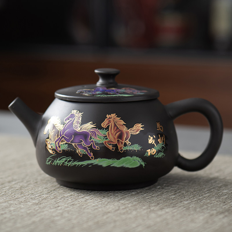 紫砂变色马到成功石瓢壶原矿泥手工大号泡茶壶陶瓷茶具单个冲茶器