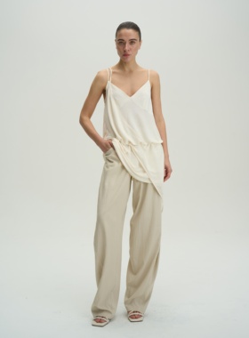 PIECE MIND新款25春夏女士橄榄黄绿色锥形轻薄休闲长裤