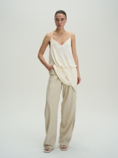 PIECE MIND新款25春夏女士橄榄黄绿色锥形轻薄休闲长裤