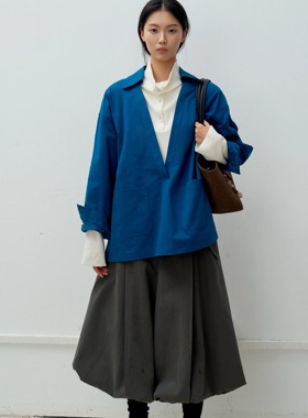 PIECE MIND深V套头长袖宽松休闲内搭衬衫