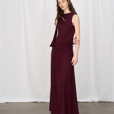 PIECE MIND领口不规则飘带氛围感大裙摆无袖连衣裙