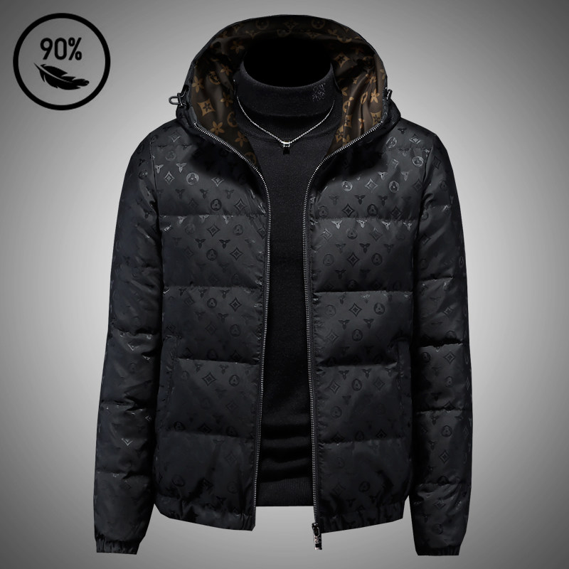 羽绒服男连帽欧货轻奢高级感黑色提花白鸭绒男士帅气百搭冬装外套