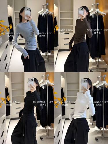 【Liu-Liu】冬上新极简百搭时尚显瘦抓绒长袖T恤  6283-2