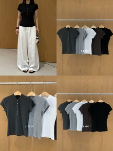 LIMO T恤 夏上新 百搭显瘦前中排扣高弹短袖 6085 爆款